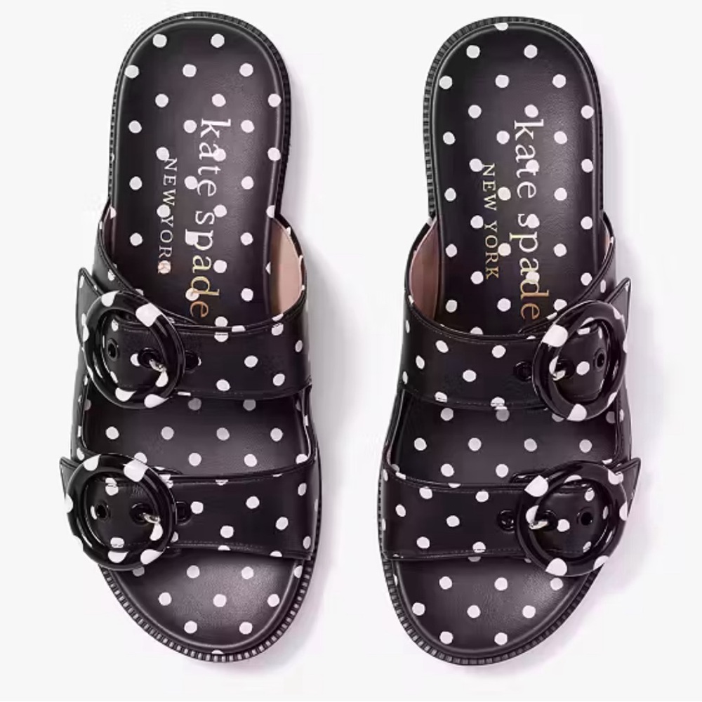 Kate Spade | NWOT - Rhodes Slide Sandals - Size 5.5 - Black/White Polka Dot